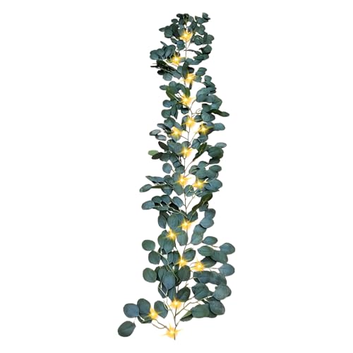 Guirnalda de luces, decoración de temporada, cadena de luces de rama de olivo, guirnalda con luces, guirnalda de chimenea de 1,8 m, decoración impermeable, 96 LED, planta artificial con temporizador