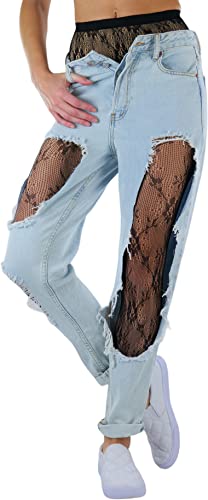 Image of ToBeInStyle Women's Single Floral Lace Fishnet Tights Footless & Stirrup Design
