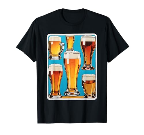 6 verres de bière mousseux - pop art sur un champ bleu frais T-Shirt