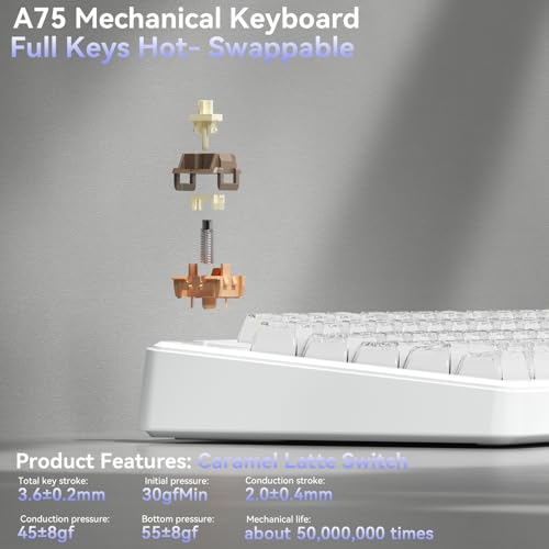 Image of SOLAKAKA A75 Wireless Gaming Keyboard with Multifunction Knob, BT5.0 /2.4GHz /USB-C, 75% Mechanical Keyboard, Hot-Swappable, Gasket Creamy Keyboard with RGB Backlit, Crystal Keycaps, for PC /Mac /PC