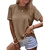 SHEWIN Women's Waffle Knit Tops Casual Crew Neck Hollow Out Raglan Short Sleeve Summer T-Shirts Blouses