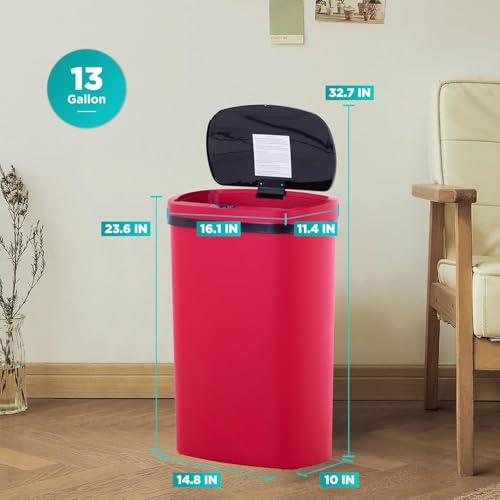 Caneca de basura automática de plástico Roja 13 gal miniatura 7
