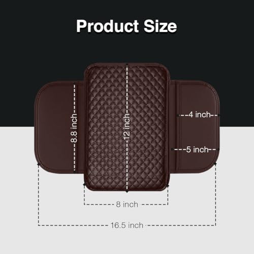 Image of Lyrovo PU Leather Car Armrest Cushion Pad With Side Pockets, Universal Fit for All Car (Mocha)