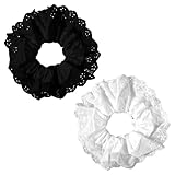 QFGasre White Lace Scrunchies for Women Large Elastic Hair Ties Ropes Lace Double Layer Fancy Satin Hair Ties Ponytail Holder Hairs Accessories for All Hairs Types and Textures