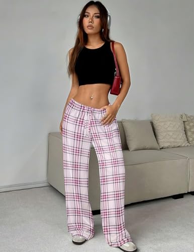 Image of Ekouaer Women Pajama Pants Comfy Pj Bottom with Pockets Stretch Plaid Sleepwear
