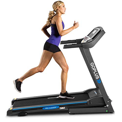 Image of Goplus 2.25HP Electric Folding Treadmill with Incline, Walking Running Jogging Fitness Machine with Blue Backlit LCD Display for Home & Gym Cardio Fitness