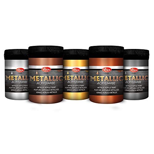 Peinture acrylique metallisee couleurs intenses et brillantes kit 5 flacons de 100 ml