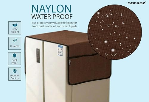 Image of Refrigerator Double Door Waterproof, Dustproof, Protective Cover for Fridges with Extra Storage Space Nylon Top Cover with 6 Storage Pockets (170 x 65 cm) (Brown)