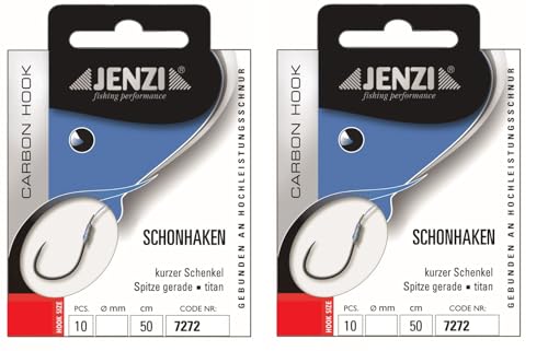 Set 2 Packungen gebundene Schonhaken ohne Wiederhaken Angelhaken von Jenzi (20 Stück) 50cm Hakengröße 4 6 8 10 12 &14 je nach Auswahl + gratis Petri Heil! Aufkleber (Hakengröße 4)