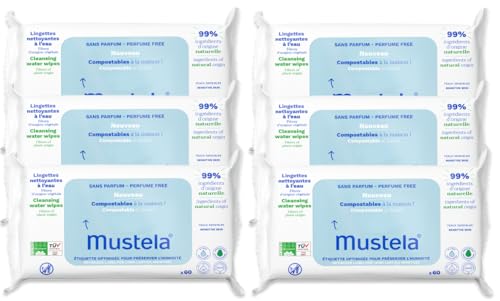 Image of Mustela Baby Home Compostable Cleansing Wipes - For Face, Body & Diaper Area - 99% ingredients of natural origin & plant-based fibers - For all skin types - Fragrance Free Version & Various Sizes