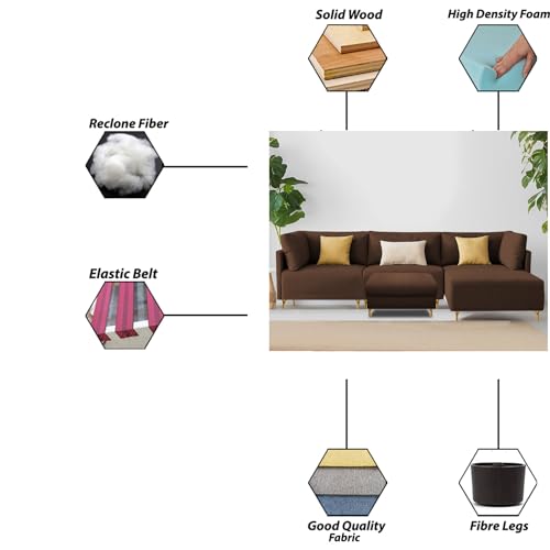 Image of Carina RHS 4 Seater L Shape Sofa Set with Center Table for Living Room (Brown Fabric) Premium Fabric Sofa