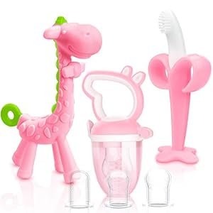TitaCare Natural Organic Baby Beißspielzeug Giraffe Banane Beißring Set (Pink)