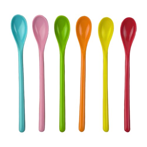 6 Stück PlastiklöFfel,EierlöFfel Kunststoff,Bunt Lang Plastik,Lange Kunststofflöffel,Kaffeelöffel Langem mit Groß Joghurtlöffel,Bunte...