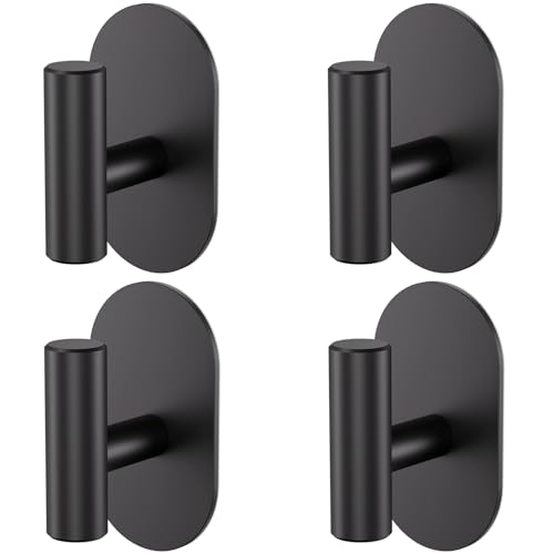 Aikzik Black Adhesive Hooks Heavy Duty-Max 26lb, Wall Hooks for Shower, Bathroom, Towel, Coat, Robe, Stainless Steel Hooks for Hanging, Sticky Hooks for Walls No Damage- 4 Pack by Aikzik - Used condition - US$13.87