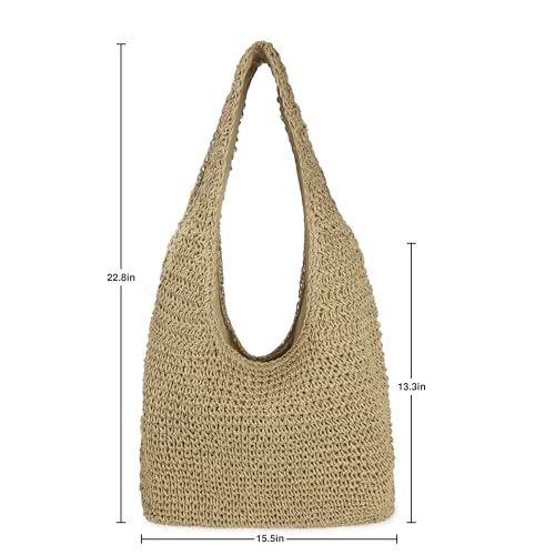 Image of Women Large Straw Beach Bag Handmade Woven Shoulder Bags Hobo Tote Handbag Purse for Summer