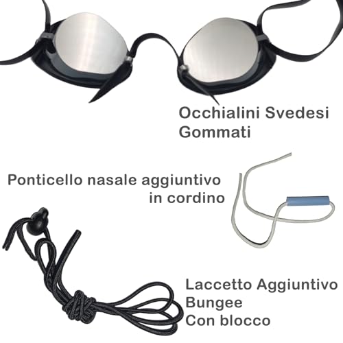 SwimmerShop Occhialini Nuoto Specchiati Tipo Svedesi - Occhialini Piscina con Bordo in Gomma, Anti Appannamento, Gommati, Protezione UV - Modello Svedesi per Nuotatori Professionisti - Argento - 2