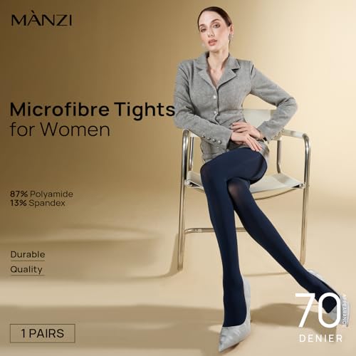 Image of MANZI Microfibre Tights for Women, Semi Opaque Solid Colored Footed Pantyhose 70 Denier