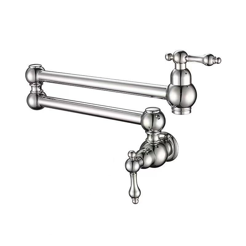 Robinet de cuisine mural pliable en laiton chromé pour eau froide