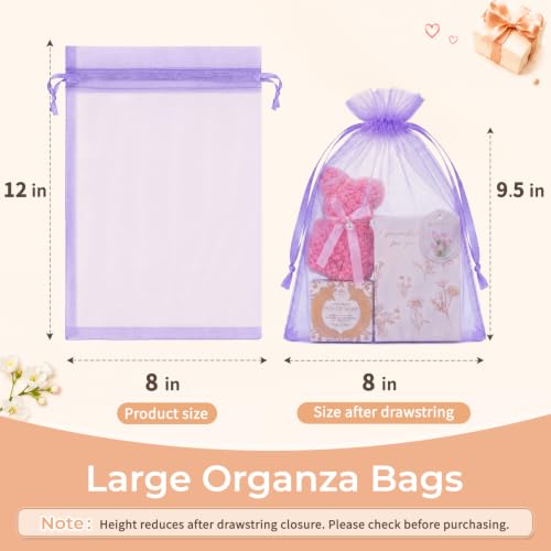 Image of Crweety 50PCS Organza Bags 8x12 Large Purple Gift Bags Mesh Drawstring | Party Favor Goodie Bag Bulk, Jewelry Sachet Candy Treat Soap Makeup Pouches, Wrap for Wedding Baby Shower Birthday Halloween