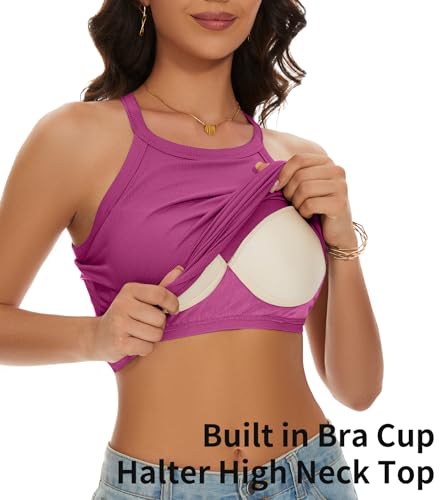 Image of Womens Racerback Ribbed Tank Top Camisole with Built in Bra Sport Yoga Top
