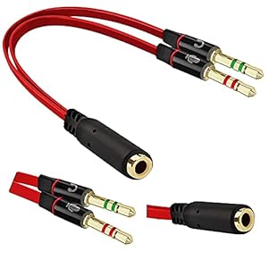 Sounce Gold Plated 2 Male to 1 Female 3.5mm Headphone Earphone Mic Audio Y Splitter Cable for PC Laptop (Black)