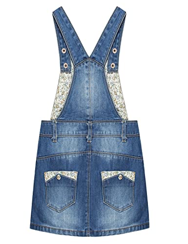 Image of KIDSCOOL SPACE Baby Little Girls Fox Flowers Embroidered Lace Denim Overall Dress