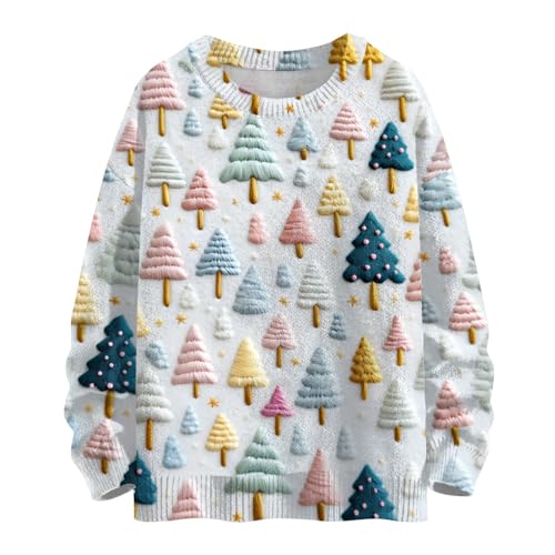 Girls Christmas Sweater 10-12 Crewneck Long Sleeve Funny Xmas Print Girls Sweatshirts 10 Loose Fit Comfy Fashion Cute T Shirts Size 6 Casual Holiday Fall Winter Pullover Sweaters Light Blue-120