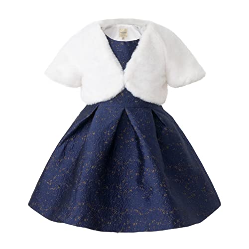 Topophilia Girls A-Line Wedding Party Dresses-Kids Princess Dress With White Faux Fur Jacket For Christmas,Birthday,Holiday,Special Occasion 8Y #TOP17