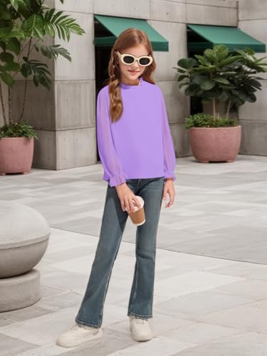 Image of Haloumoning Girls Long Sleeve Shirts Chiffon Blouses 5-14 Years