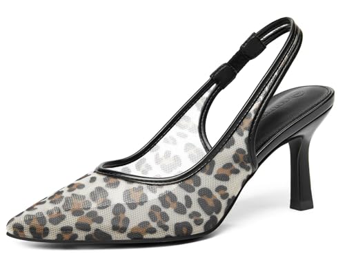 Image of Coutgo Womens Mesh Slingback Kitten Heels Pointed Toe Low Heel Pumps Sexy Dress Shoes