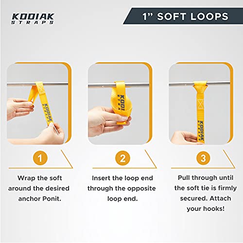 Soft Loop Tie Down Straps - 1 x 12 inches- 4,500 lb Load Capacity - Orange 6 Pack - Loops for Securing ATV, UTV, Motorcycles, Scooters, Dirt Bikes, Lawn & Garden Equipment by KODIAK STRAPS