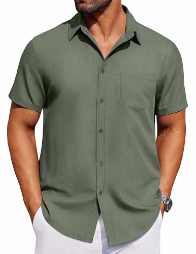 COOFANDY Men's Short Sleeve Button Down Shirt Casual Untucked Dress Shirt Stretch Denim Shirt