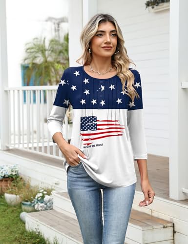 Ivicoer Three Quarter Sleeve Usa Flag Blouses Casual Summer Clothes Crewneck Shirts for Work Office Holiday Outfits American Flag M by Ivicoer - Used condition - Image 12