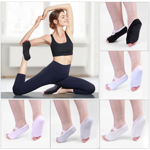 Image of Women's Fashion Toe Separator Yoga Socks with Non-Slip Grips, Lace Trim - Breathable & Stretchy for Pilates, Ballet, Gym, Barre Workouts.(Black)