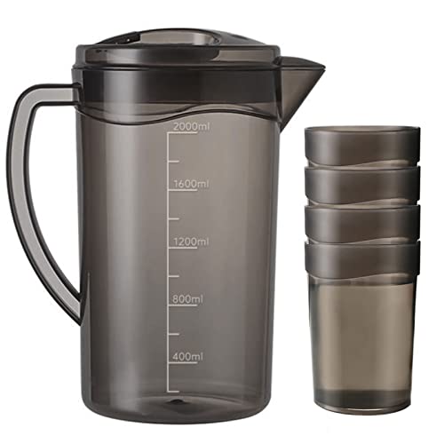 Water Pitcher Set with Lid, Iced Tea Pitcher Plastic Pitcher Set with 4 Cups, 2.5 Quart/78 OZ Juice Pitcher Drink Lemonade Pitcher (Black)