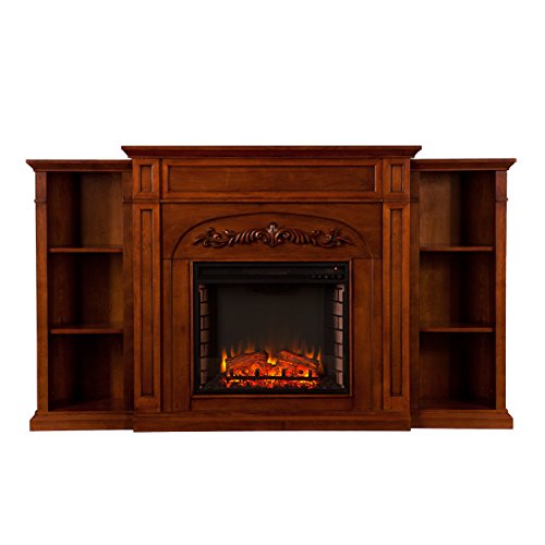 SEI Furniture Chantilly Electric Bookcases Fireplace, Autumm Oak