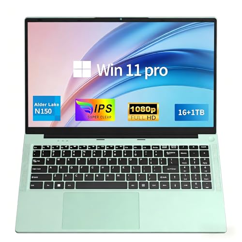 FUNYET Computer Portatile da 15,6 pollici, 2026 Win 11 Pro Laptop, 16 GB di RAM, 1 TB di SSD, Laptop PC Portatil Processore N150 (fino a 3,6 GHz), 6000 mAh, FHD 1920 * 1080 Notebook, verde
