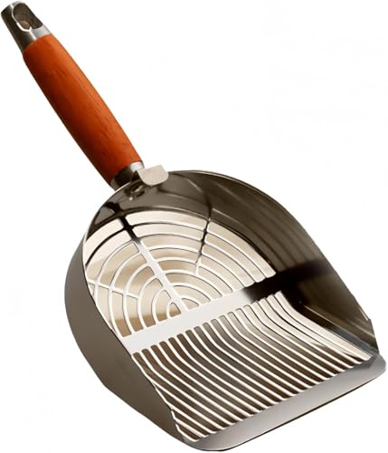 猫砂スコップ ステンレス製 メッシュ猫砂スクープ 2サイズ網目 猫トイレ用 大型 穴あきスコップ 木製ハンドル付き 丈夫 超耐久性 さびにくい 頑丈 収納フック付き 一体成型 取りやすい 掃除便利 砂取り用品 猫愛好家に最適