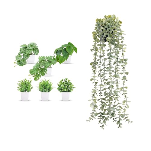 Der Rose Bundle of 6 Pack Fake Plants and 1Pack Fake Plants for Home Office Desk Bathroom Aesthetic Farmhouse Room Decor Indoor