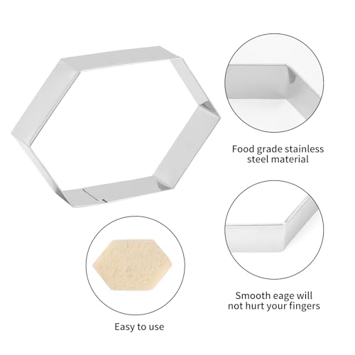 Hexagon Cookie Cutter Set 4 Sizes- 5 Inch, 4 Inch, 3 Inch, 2 Inch Stainless Steel Geometric Gem Cookie Cutters Shapes Molds - Thumbnail 2