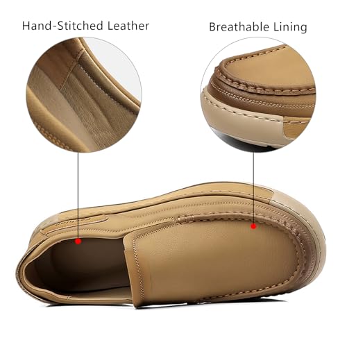 Men's Leather Slip On Casual Loafers Hand Stitched Lightweight Anti-Slip Soft Sole Moccasins Comfortable Driving Walking Shoes for Work Travel3
