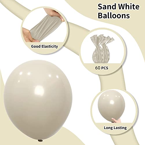 Image of White Sand Balloons 12inch, 62pcs Nude White Latex Balloons, Matte Off White Cream Beige Balloon for Party Decorations Supplies or Arch Decor, Helium Balloons for Birthday, Wedding, Baby Shower