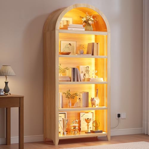 SKKTKT Arch Bookcase - 5 Tiers Bookshelf 3 Colors LED