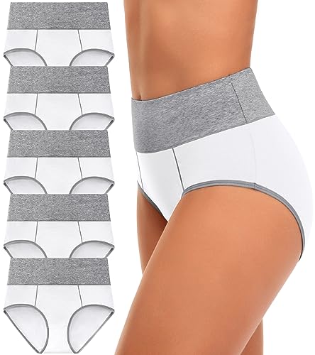 Image of CULAYII High Waisted Underwear for Women Cotton No Muffin Top Full Coverage Briefs Soft Stretch Ladies Panties 5 Pack