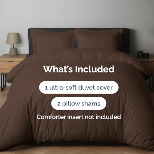 Image of Duvet Cover Full Size Set - Extra Soft Full Duvet Cover 80 inch x 90 inch with 2 Pillow Shams for Women, Men, Kids & Teens - Hotel Luxury, Easy-Care w / Zipper Closures & Ties - Comfy and Breathable (Brown)