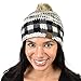 C.C Stitched Plaid Faux Fur Pom Fleece Lined Skull Cap Beanie, Beige