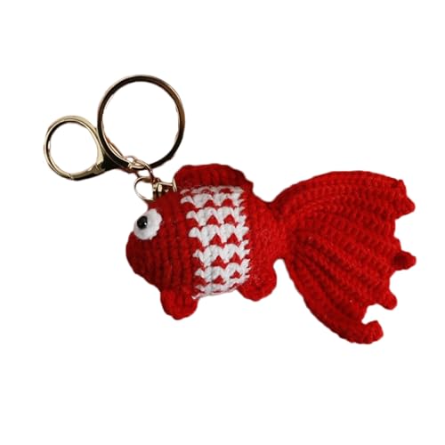 Portachiavi all'uncinetto con ciondoli a forma di animale fatto a mano a maglia a forma di pesce per chiavi dell'auto, Rosso