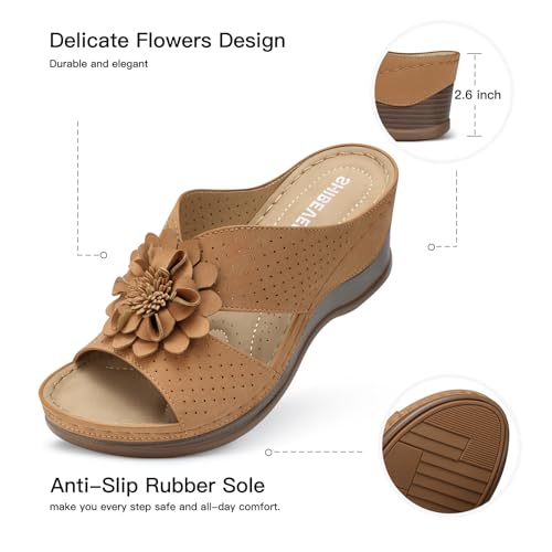 Image of SHIBEVER Womens Wedge Sandals Dressy: Arch Support Slip-On Comfortable Summer Sandals Open Toe Flower Casual Platform Shoes Size 5-11