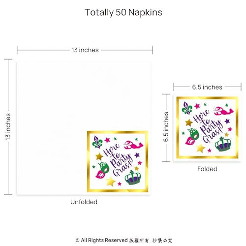 Cheerland 50 Pcs Mardi Gras Napkins with Gold Foil Disposable Guest Paper Napkins for Mardi Gras Party Dinner Lunch Masquerade New Orleans Cocktail Napkins