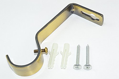 2 x Antique Brass Effect Steel Curtain Rod Rail Support Brackets 28MM